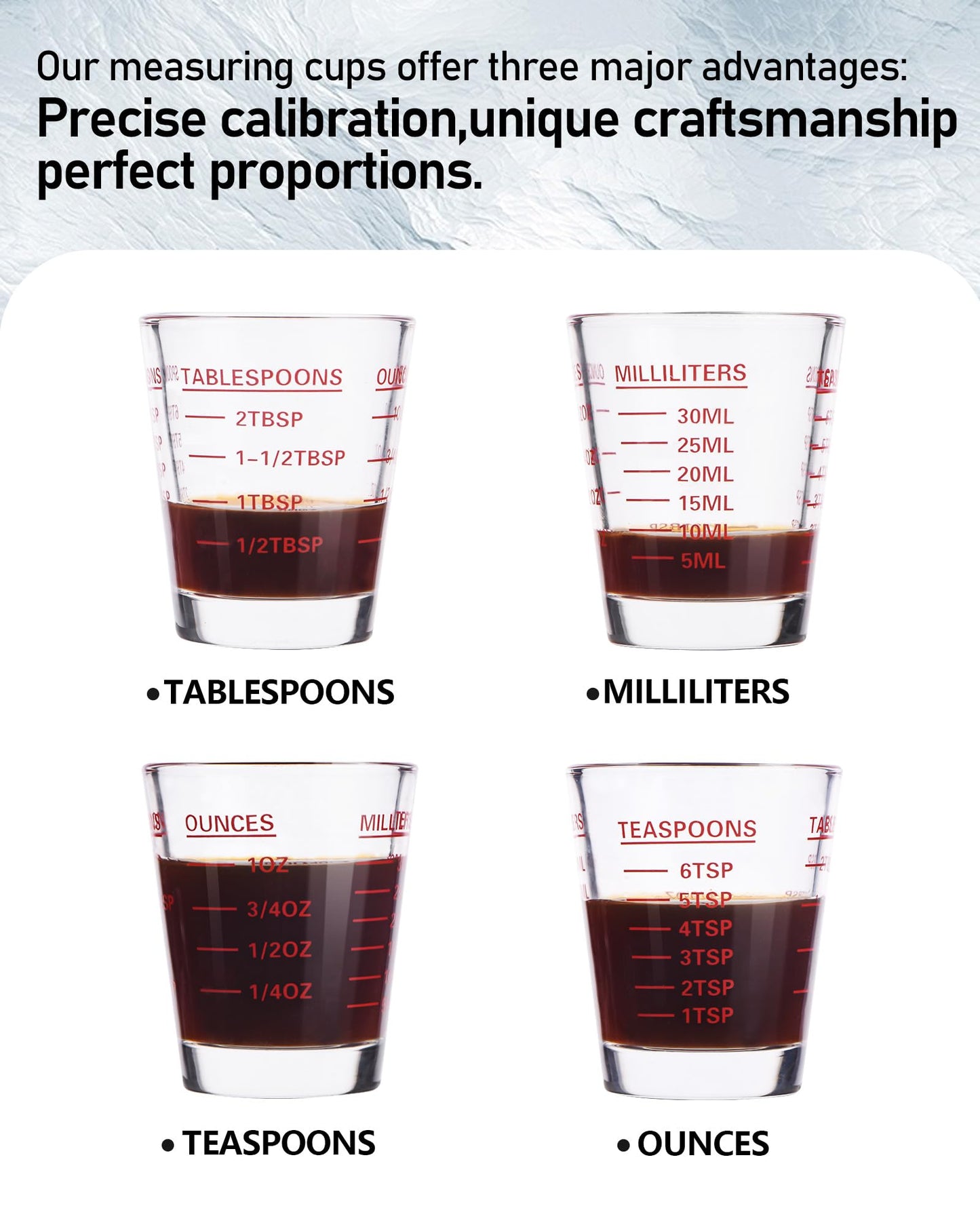 SAIAOKJ Shot Glasses Measuring Cup Set 2PACK Espresso Shot Glasses Liquid Heavy Glass 26-Incremental Measurement 1 OZ, 2 TBS, 6 TSP, 30 ML Kitchen Tools (White)