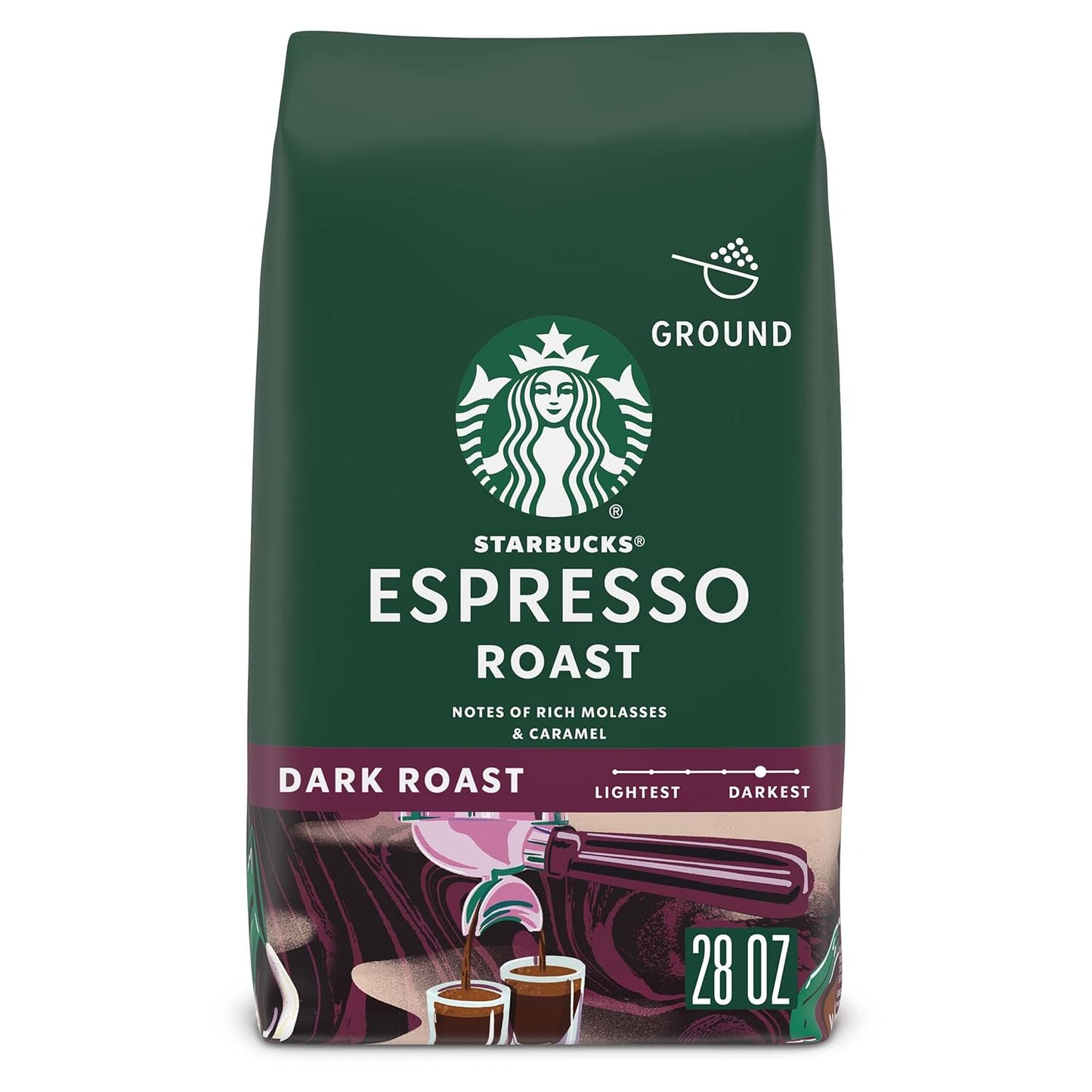 Starbucks Dark Roast Ground Coffee - 100% Arabica Espresso Blend, 28 oz Bag