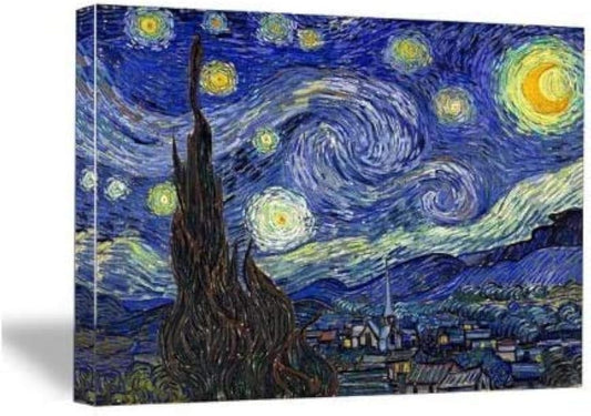 Pyradecor Black Framed Canvas Wall Art Large Starry Night Van Gogh Oil Paintings Reproduction Canvas Prints Abstract Pictures for Home Office Decorations