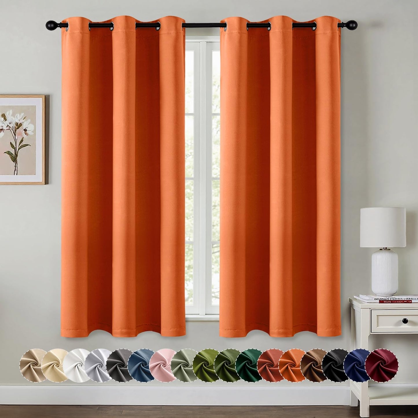 MIULEE Blackout Curtains - Thermal Insulated Room Darkening Drapes | 63-Inch Grommet Panels in Orange