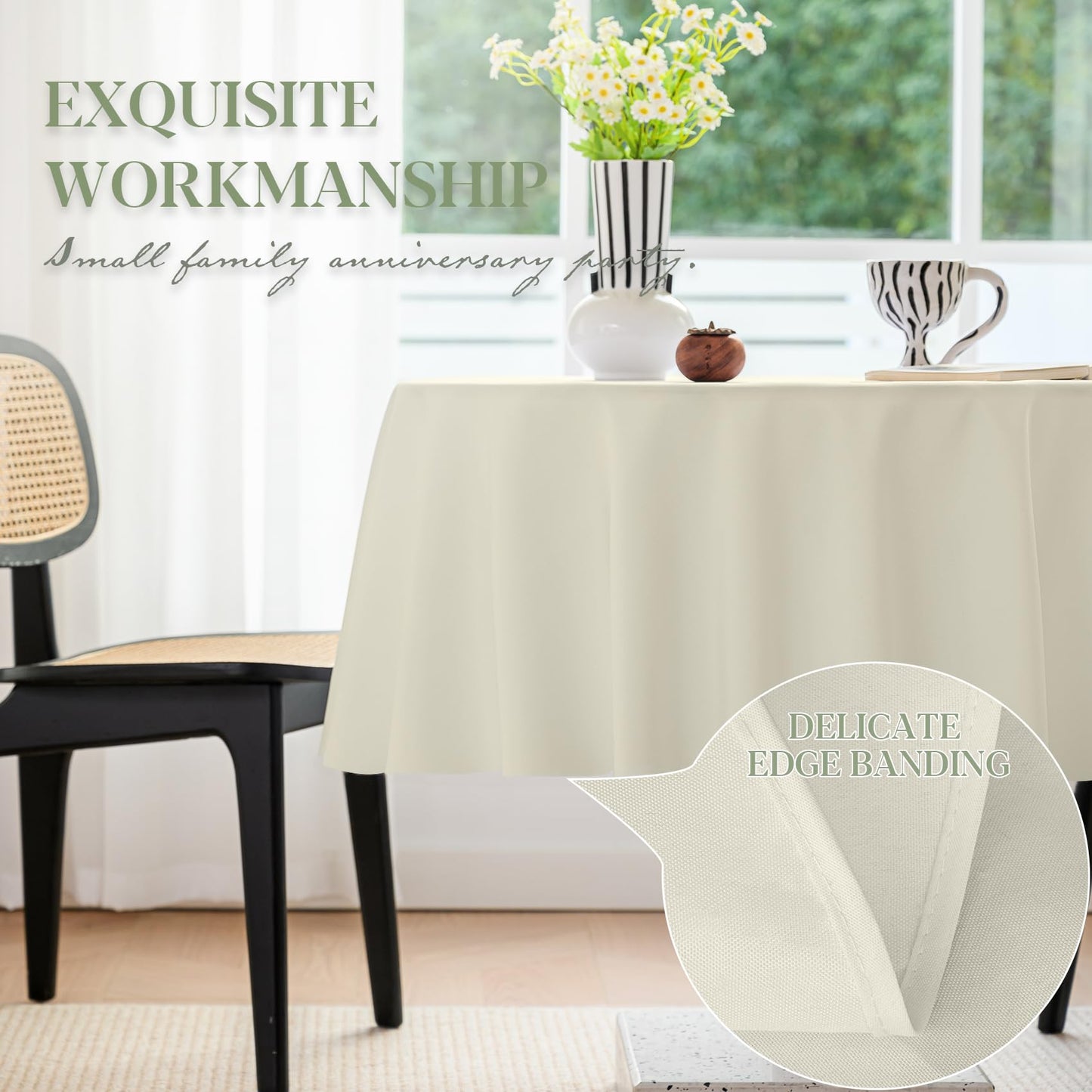 BYDOLL Table Cloth Round 48 Inch Tablecloth Fits Max38 Inch Diameter Top,Beige Washable Outdoor Winkle and Stain Resistant Spillproof Polyester Tablecloths for Round Tables Party Cover