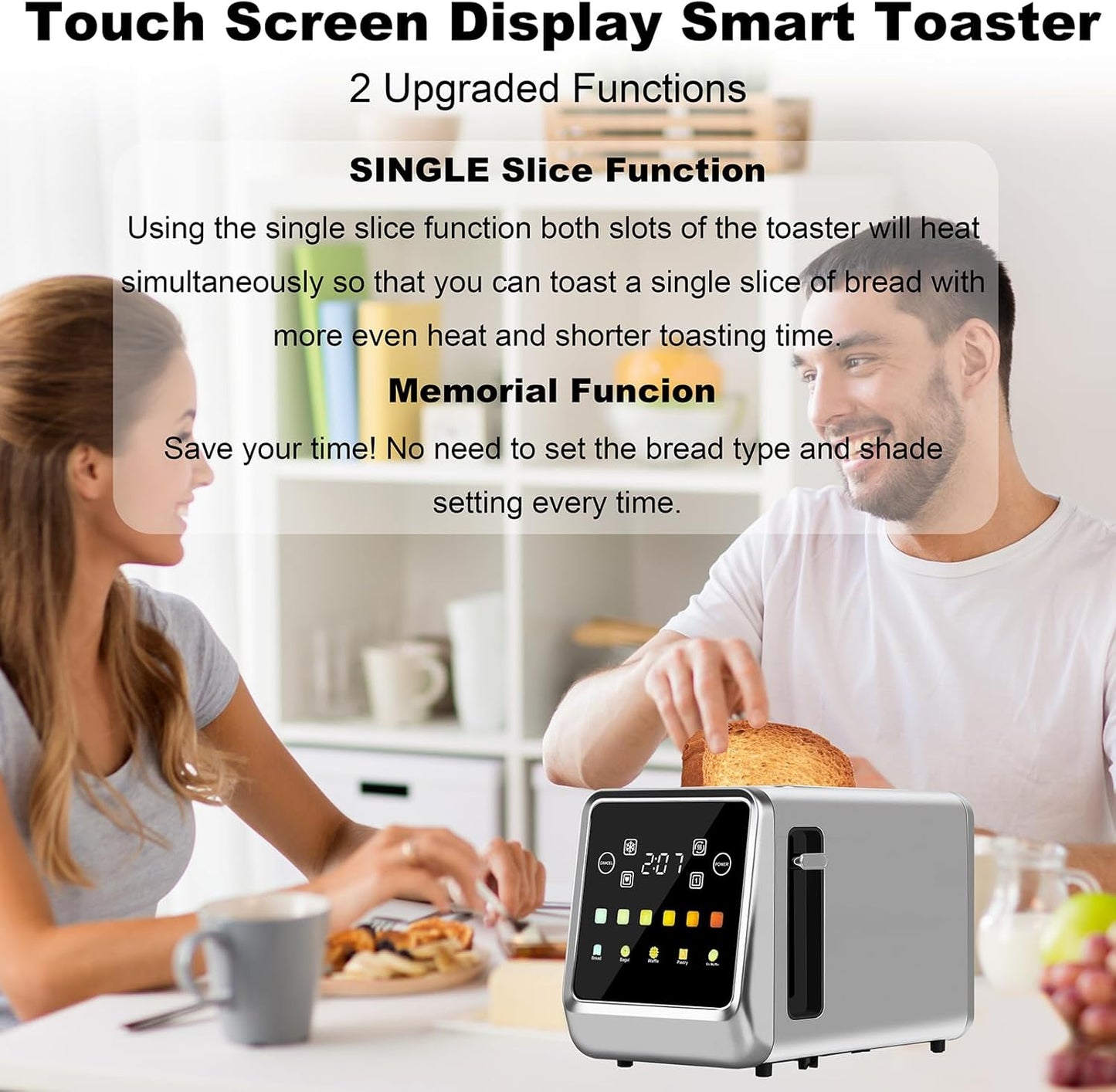 Skiennix Touch Screen Toaster - 2 Slice Stainless Steel with LCD Display & Extra Wide Slots