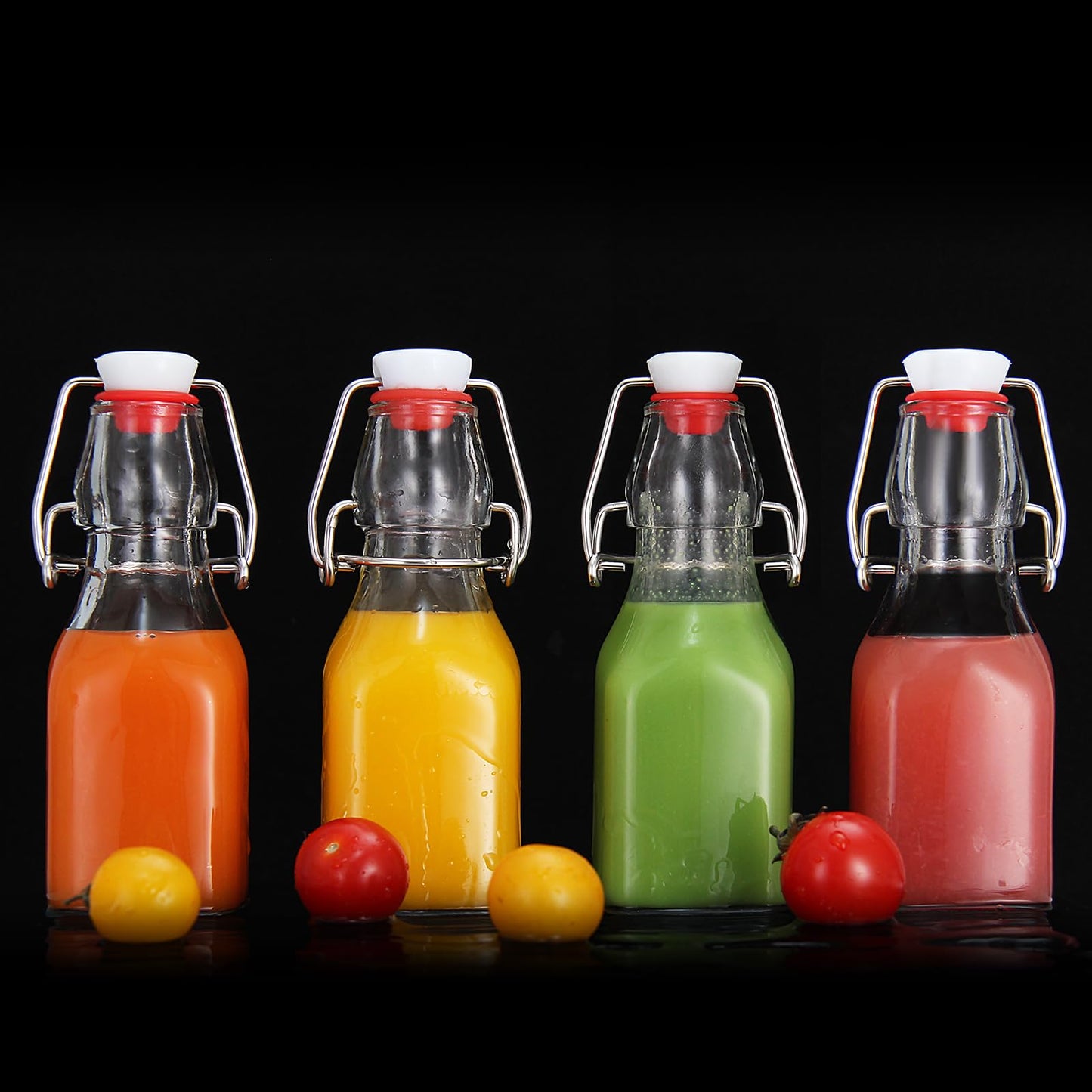 YEBODA 4oz Swing Top Glass Bottles,Small Flip Top Glass bottles with airtight Caps for Home Brewing,Kombucha,2nd Fermentation,Kefir,Beverages,Soda,Oils,Vinegar,Limoncello,Vanilla extract 6 Pack
