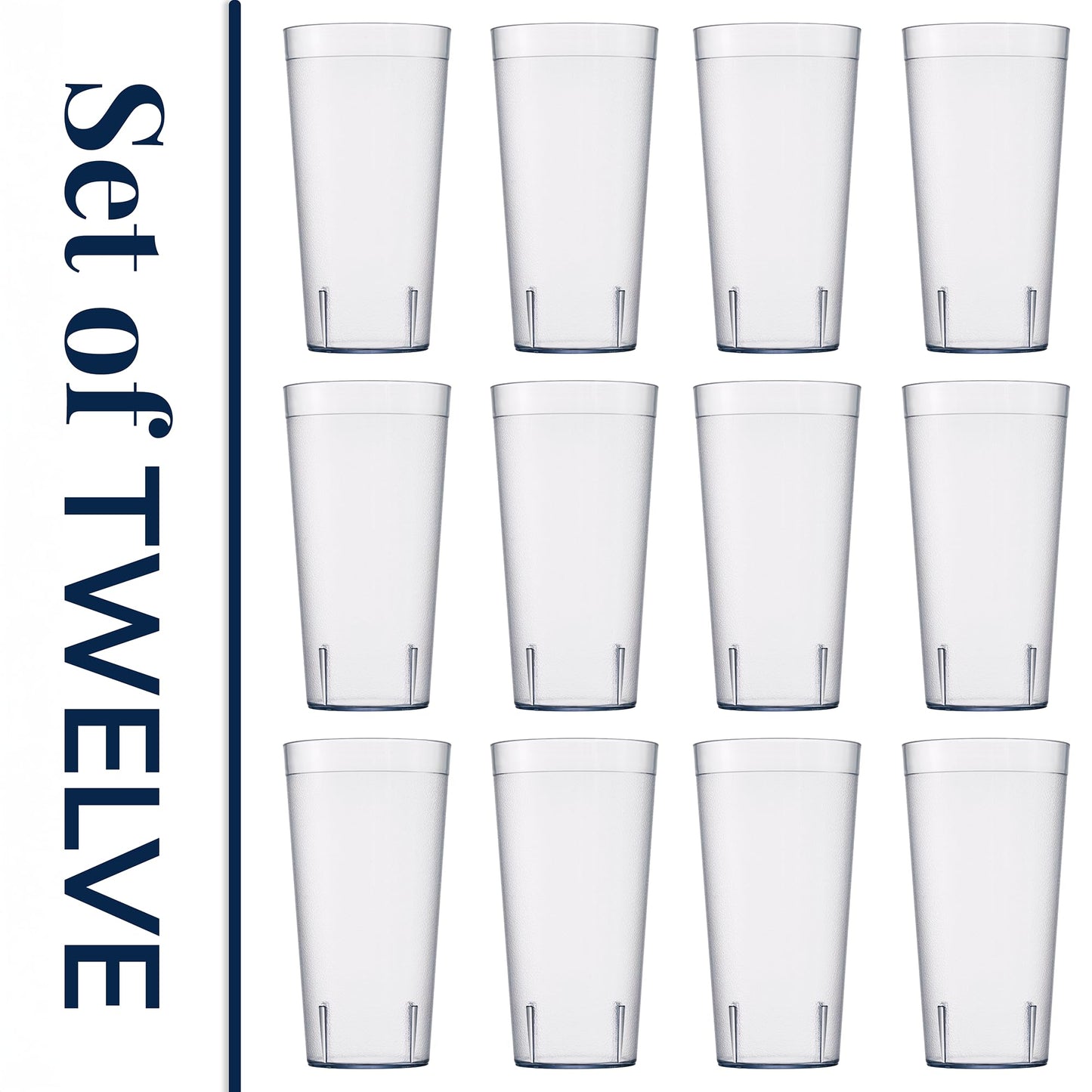 US Acrylic Café Plastic Reusable Tumblers (Set of 12) 32-ounce Iced-Tea Cups Clear | Value Set of Restaurant Style Drinking Glasses, Stackable, BPA-free, Made in the USA | Top-rack Dishwasher Safe