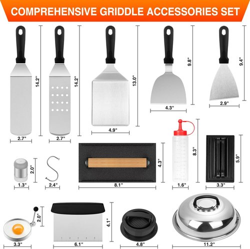 Blackstone 25-Piece Griddle Accessories Kit - Complete Flat Top Grill Set with Spatulas, Basting Cover & Carry Bag