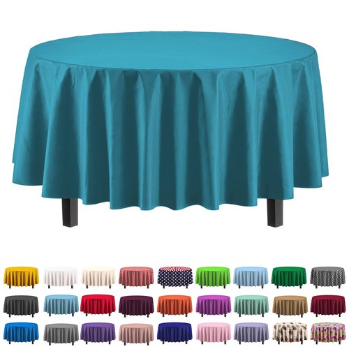 Exquisite 12-Pack Premium Plastic Tablecloth Pack of 12 Premium Plastic Tablecloth 84 Inch Round Table Cover - Turquoise