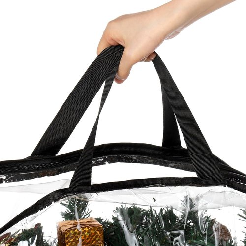 Hedume Wreath Storage Bag - 30" X 8" Clear Container with Dual Zippers & Reinforced Handle for Holiday Decor