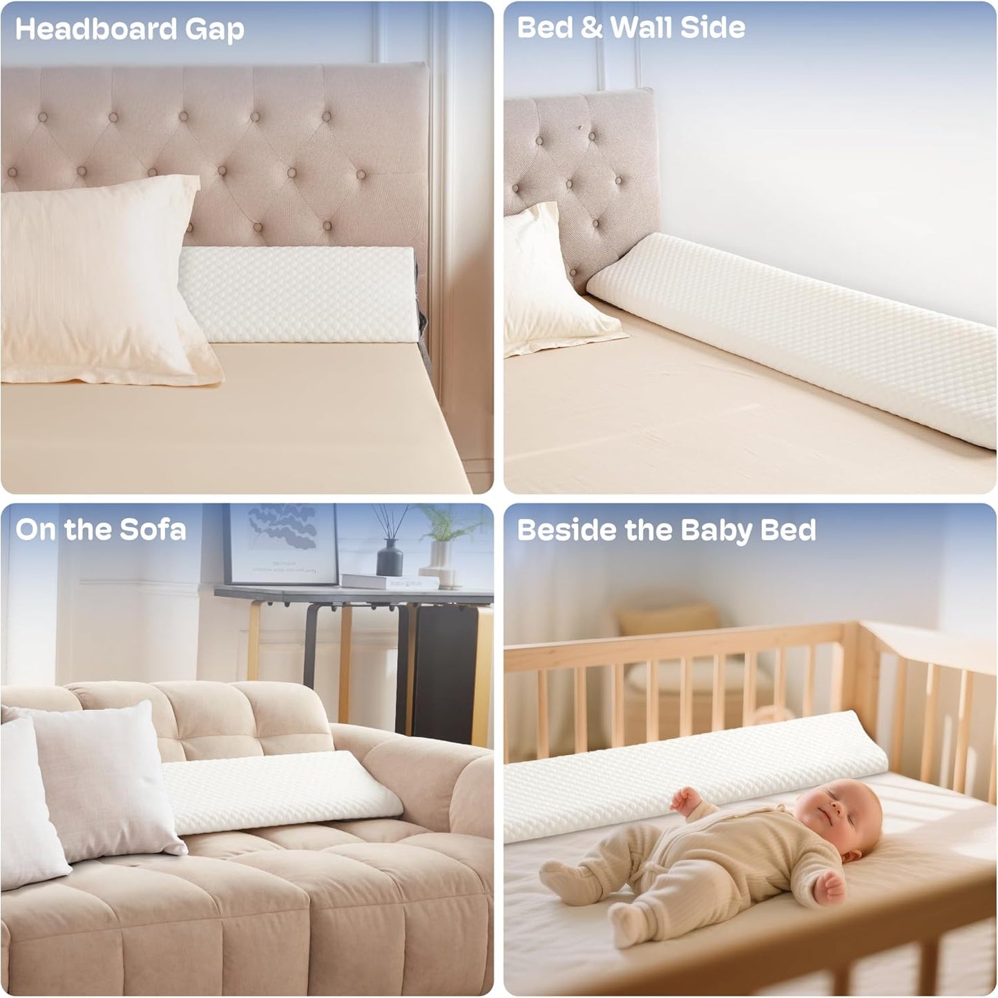 King Size Bed Wedge Pillow - Ergonomic Headboard Gap Filler | Non-Slip, Breathable Design (76" x 10" x 6")