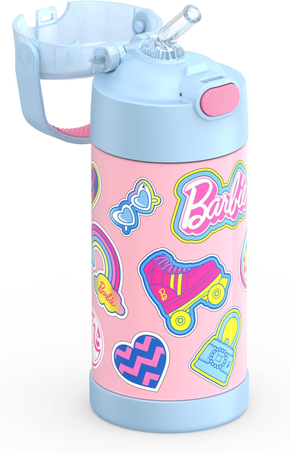 Thermos Funtainer Water Bottle - 12 Ounce Kids Stainless Steel Insulated Bottle with Straw | Barbie Design