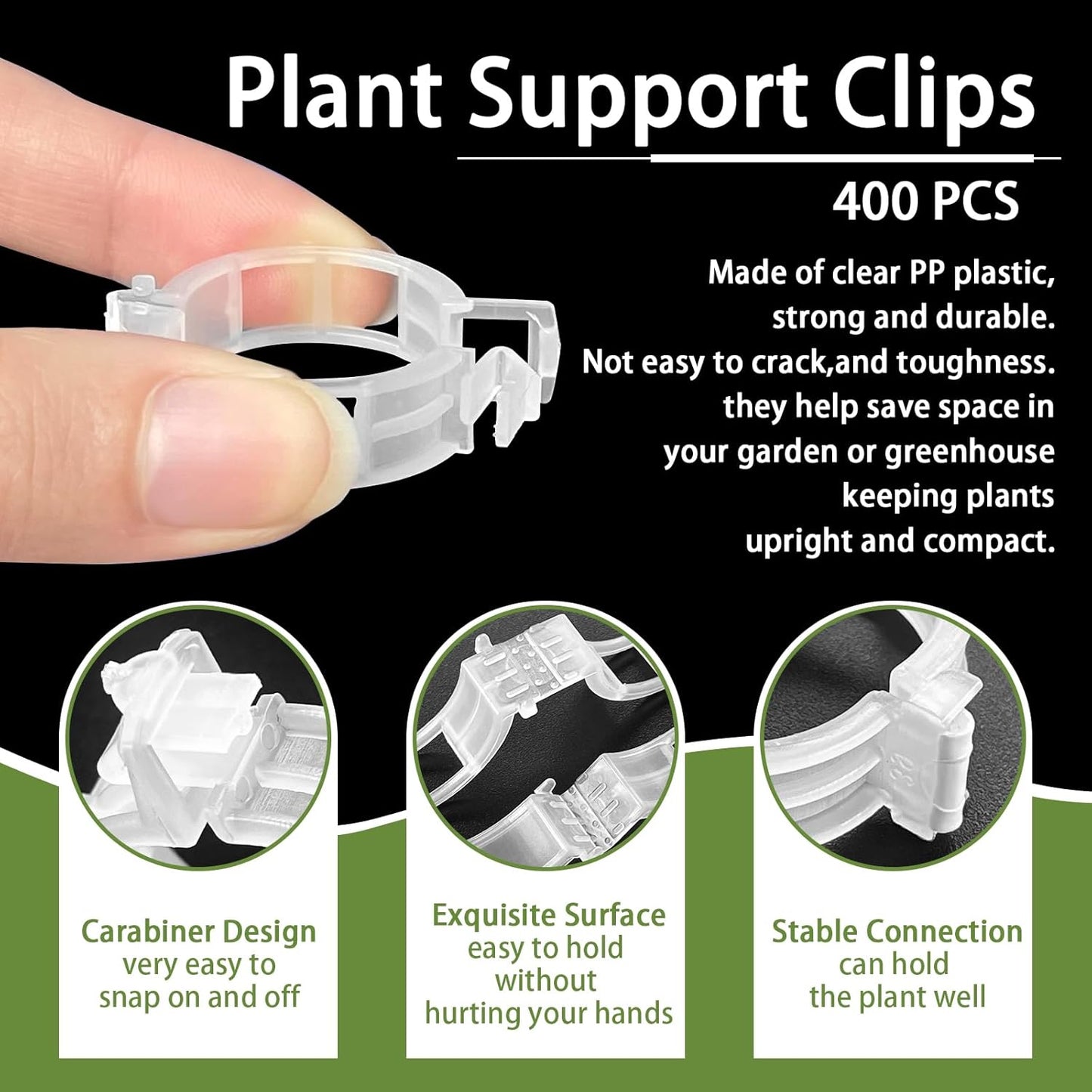 Pynqdfu Plant Support Clips - 400 Pcs Plastic Tomato & Vine Clips for Indoor/Outdoor Gardening (White)