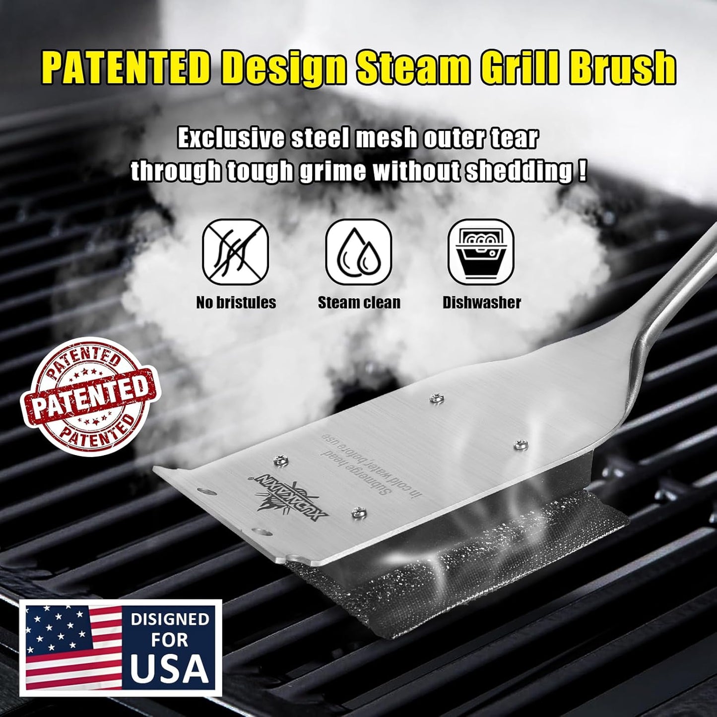 XUDAKAIXIN Grill Brush - Bristle-Free Design with 5 BBQ Replacement Heads | Perfect for Cast Iron & Stainless Steel Grates