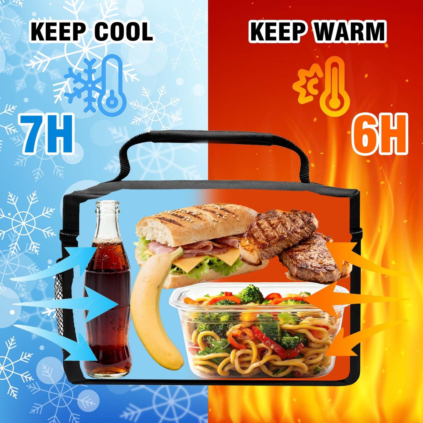 ONFAON Lunch Bag for Men/Women, Insulated Reusable Lunch Box Leakproof Cooler Tote Bag Freezable with Adjustable Shoulder Strap for Office Work Picnic Beach(Black)