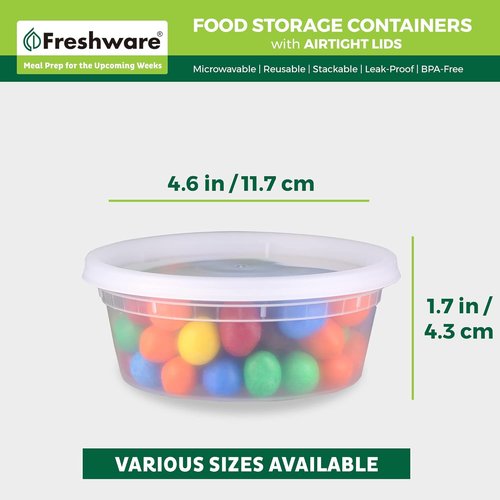 Freshware Food Storage Containers - 50 Set 8 oz Plastic Deli Containers | BPA-Free, Leakproof, Stackable, Safe for Microwave & Dishwasher