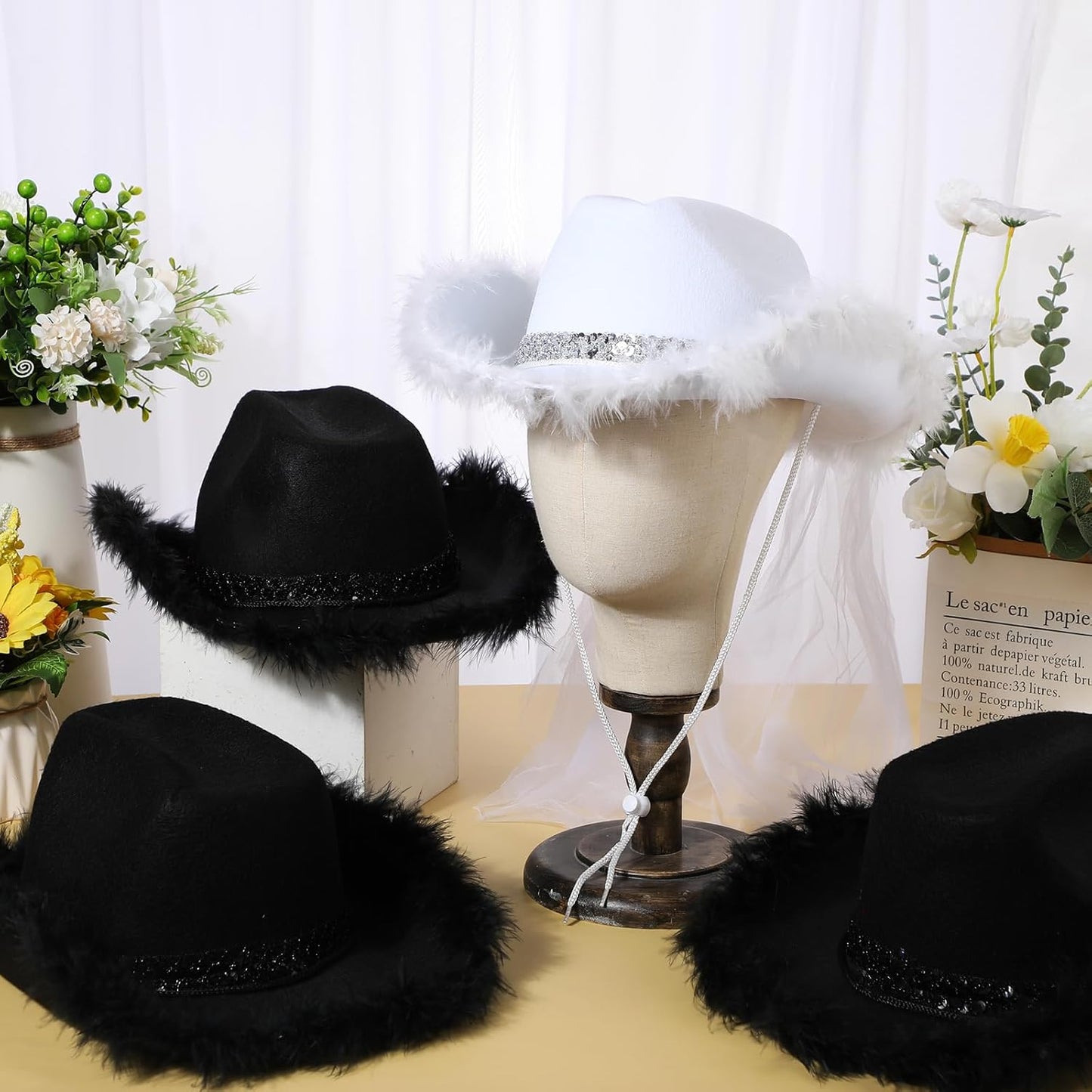 Unittype 12 Pcs Women Cowgirl Cowboy Hats Bachelorette Cowboy Hats for Bridal Shower Wedding Engagement Halloween Cosplay