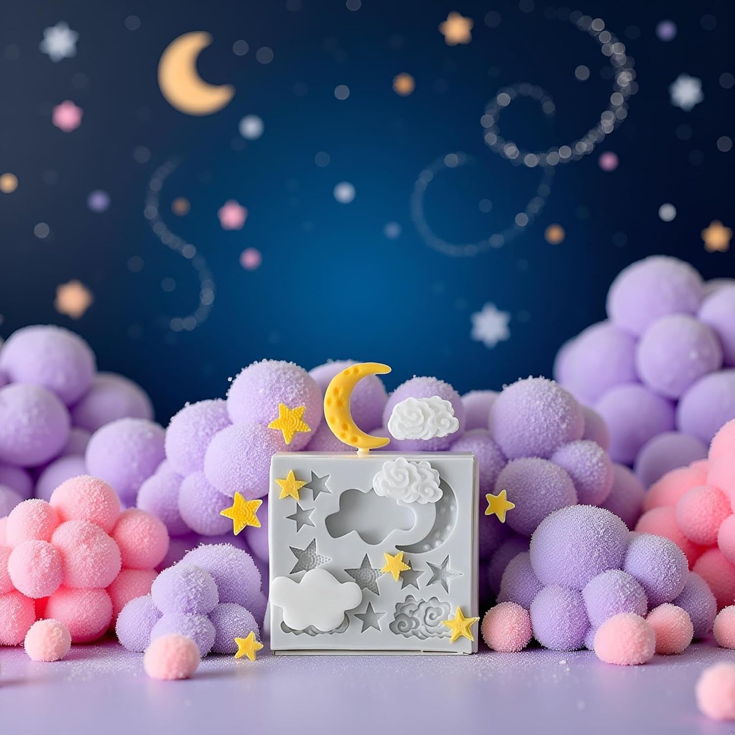 3Pcs White Star Moon Clouds Shaped Silicone Fondant Molds, Candy Chocolate Molds for DIY Cake Fondant Cookie Cloud Fondant Mold Moon For Candy Baking Sugar Cakes Decorating Candy Making Supplies