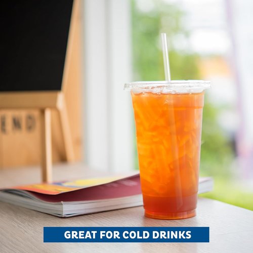 Freshware Clear Plastic Cups - 20 oz Disposable Tumblers with Flat Lids & Straws | Perfect for Iced Coffee, Smoothies & Cold Drinks