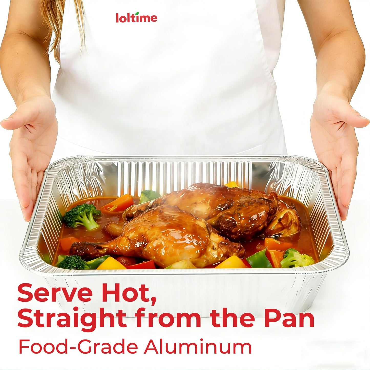 LOLtime Aluminum Pans Disposable Half Size (30 Pack) – 9x13 Heavy Duty Foil Pans, Durable & Recyclable Baking Pans, Table Trays, Great for BBQ, PCooking, Roasting, Heating