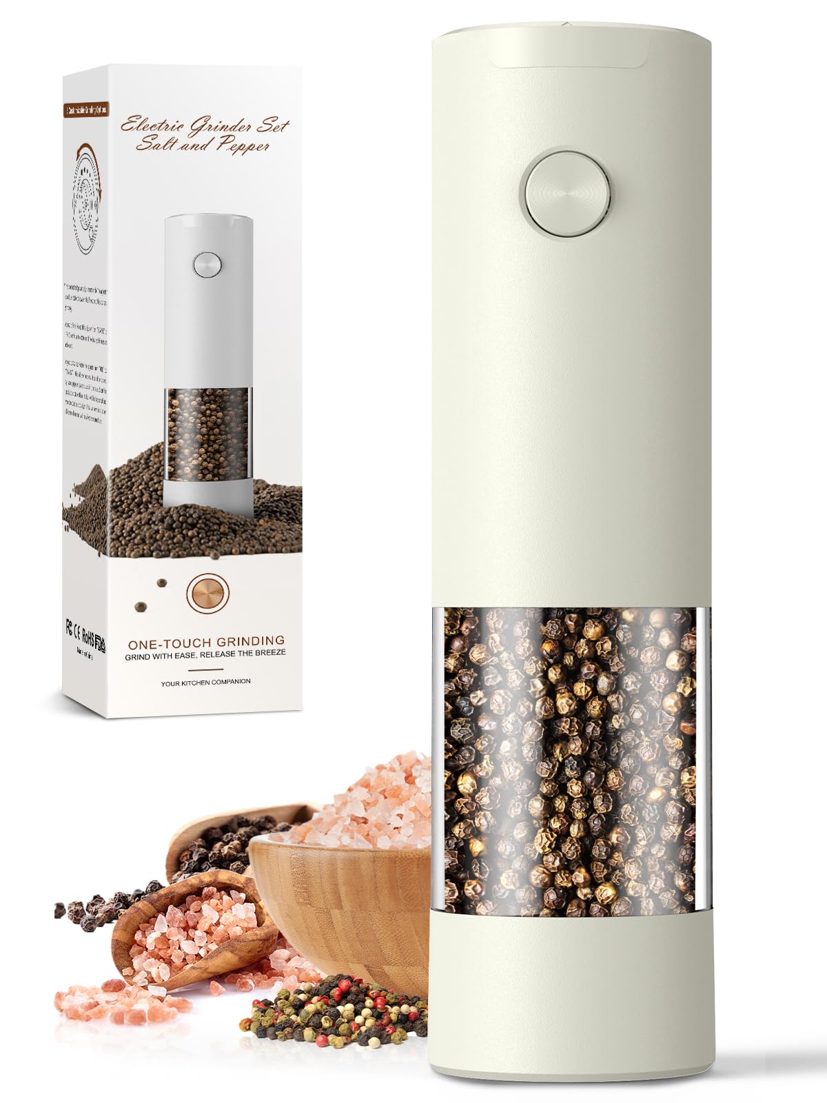 1 Pack Salt and Pepper Grinder-Electric Adjustable Coarseness Salt Pepper Grinder Shakers House Warming Gifts Automatic Battery Pepper Mill Shakers Gifts for Women Wedding Registry Must Haves