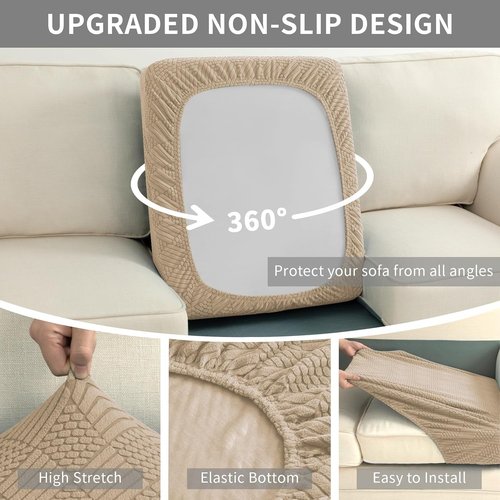Easy-Going Waterproof Couch Cushion Covers - Durable Stretch Jacquard Sofa Seat Protector for Pets & Kids | Camel