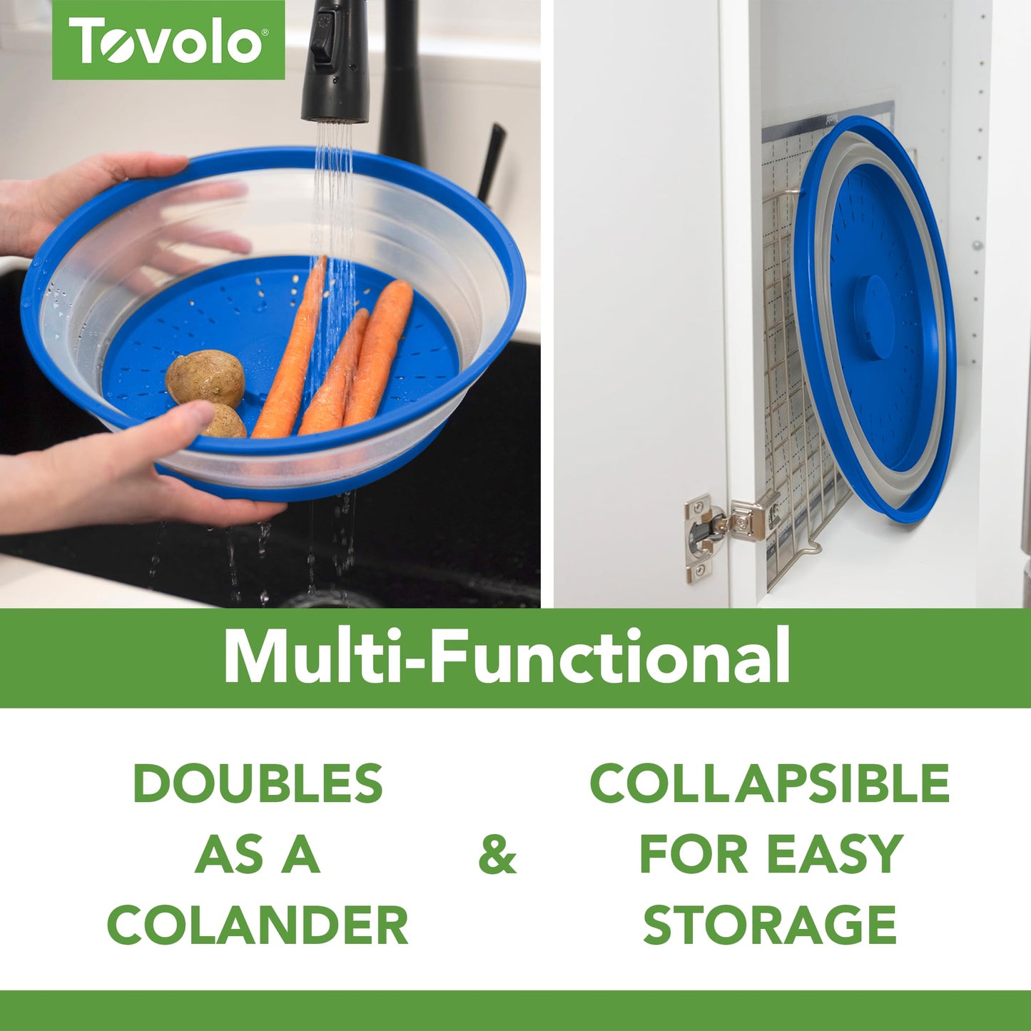 Tovolo Microwave Splatter Cover for Food, Large (Stratus Blue) - Collapsible & Vented Silicone Splatter Guard Lid - Microwave Plate & Dish Cover with Handle - BPA-Free Kitchen Gadget for Meal Prep