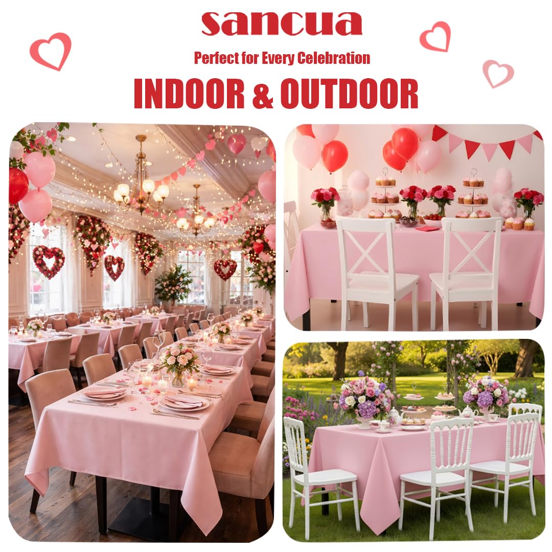 sancua Rectangle Tablecloth - 60 x 84 Inch - Stain and Wrinkle Resistant Washable Polyester Table Cloth, Decorative Fabric Table Cover for Dining Tables, Buffet Parties and Camping, Valentines Pink