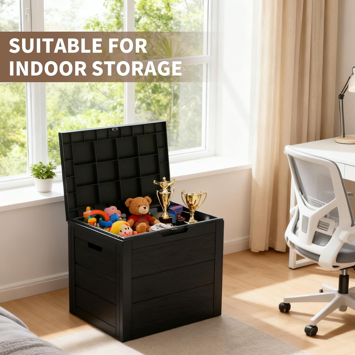 Skiennix 35 Gallon Outdoor Storage Box - Waterproof Resin Deck Box for Cushions & Tools