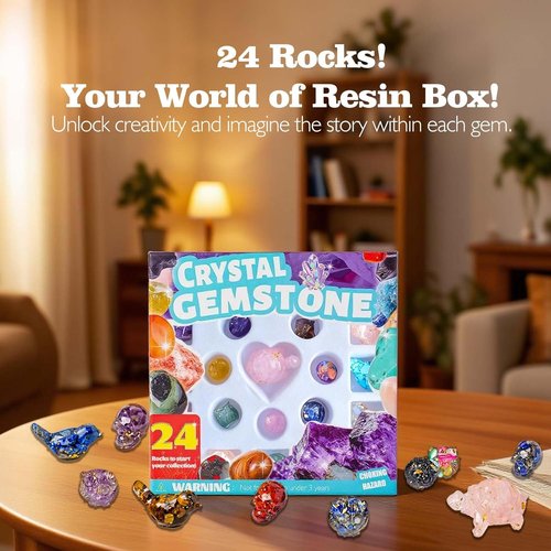 Crystal Advent Calendar 2025 - 24 PCS Gemstones, Minerals & Fossils Collection for Christmas Countdown