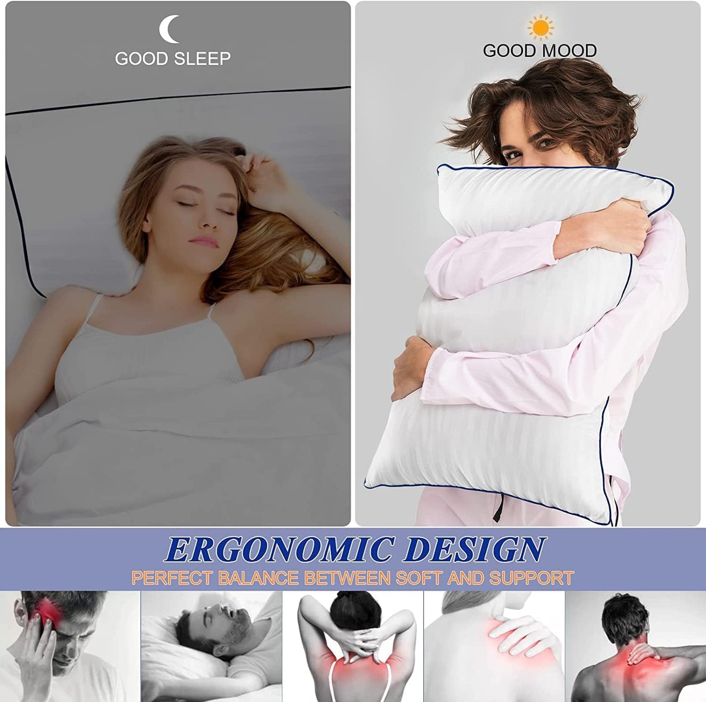SEMZSOM King Size Bed Pillows - Set of 4 Luxury Soft Fluffy Down Alternative for All Sleepers