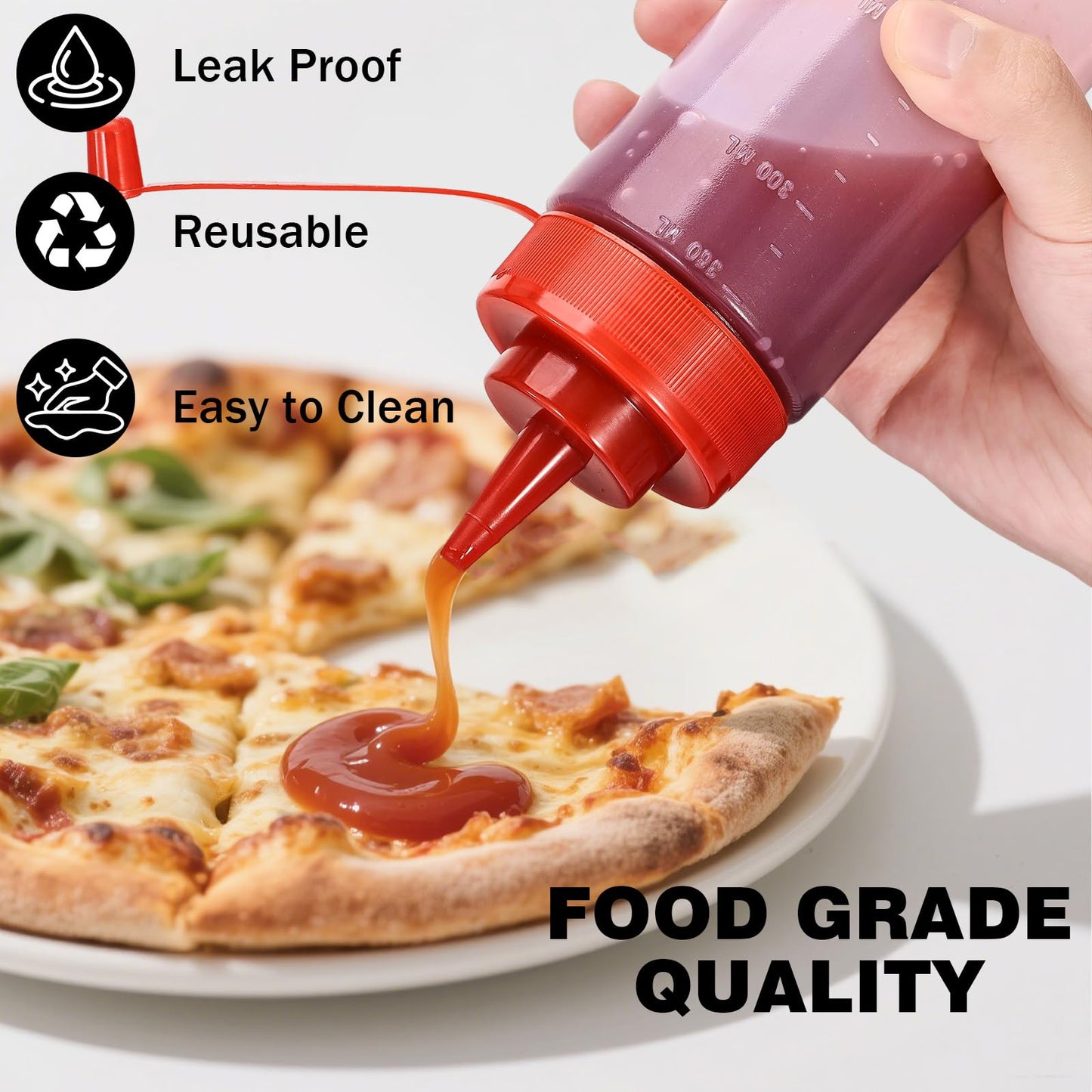 Katfort Condiment Squeeze Bottles Ketchup Dispenser, 4 Pack 12oz Squeeze Bottles for Liquids, Plastic Sauce Bottle with Cap Lid, Squirt Bottles for Sauces Liquids BBQ Dressing Pancake Art