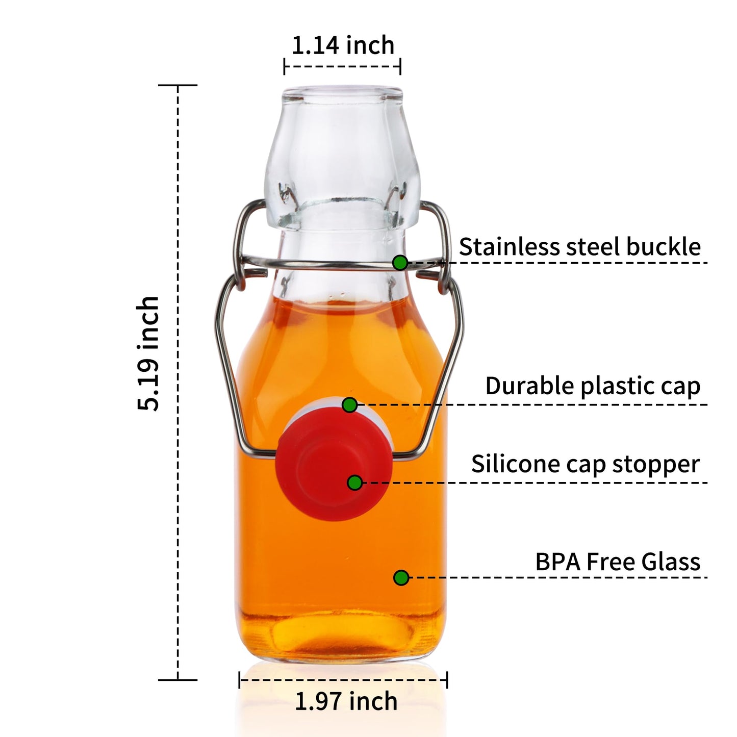 UrSpeedtekLive 12 Pack 4oz Swing Top Glass Bottles, 125ML Square Bottles with Airtight Stoppers for Kombucha, Kefir, Vanilla Extract, Beer(Bonus Gaskets, Labels and Funnel)