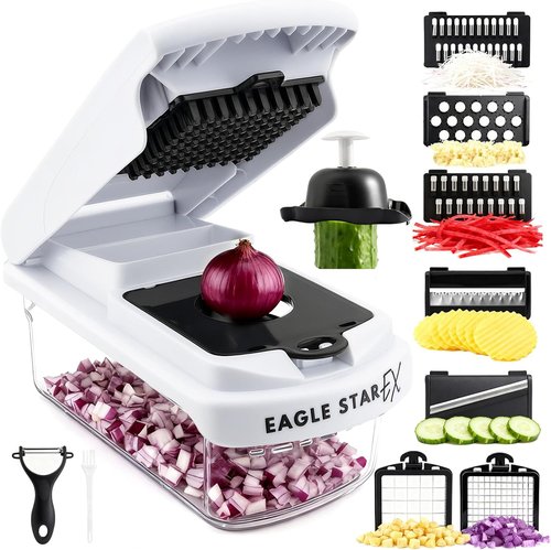 EaglestarEX Vegetable Chopper - Versatile Mandoline Slicer & Grater with Container | White/Black