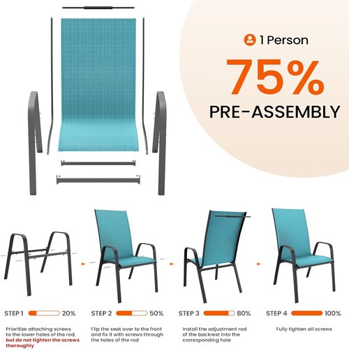 JEAREY Patio Dining Chairs Set of 4 - Outdoor Stackable Furniture for Lawn & Garden - Peacock Blue