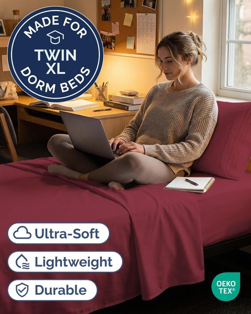 Comfy Twin XL 3-Piece Sheet Set - Breathable Cooling Bed Sheets | Hotel Luxury Bedding - Deep Pockets, Soft, Wrinkle-Free - Oeko-Tex Certified - Burgundy