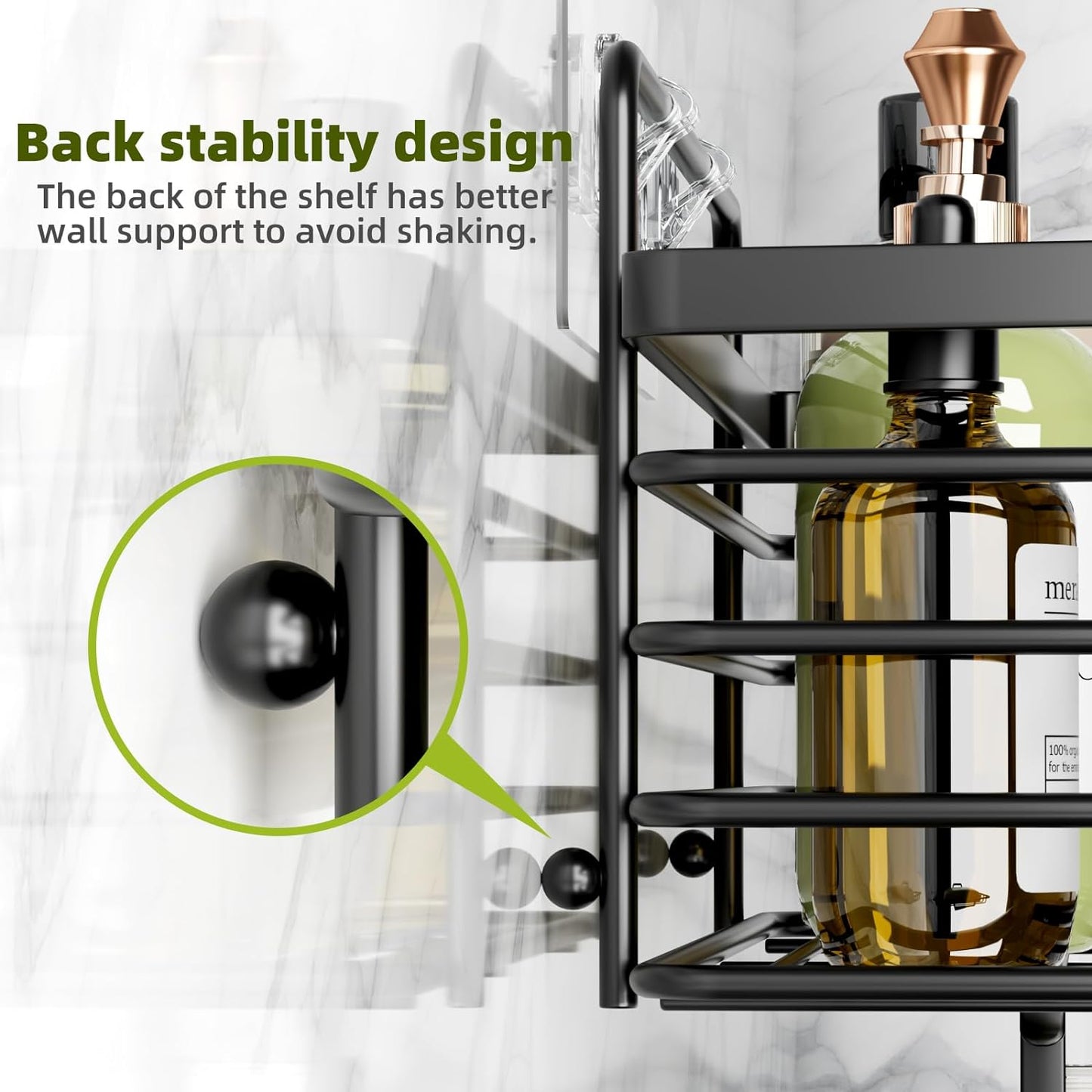 Yougai Shower Caddy - Rustproof Wall-Mounted Shower Organizer with Soap Holder & Hooks | Black