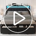 Twin Size Upholstered Bed Frame with Storage Drawers & RGB LED Headboard - Twin