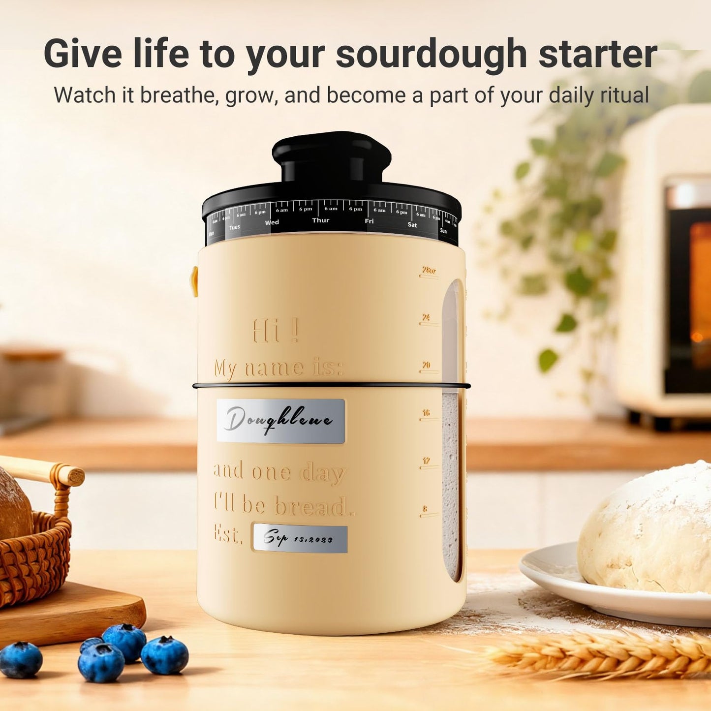 Pakusane 34 Oz Glass Sourdough Starter Jar with Vented Lid – Custom Name & Date – 34oz Fermentation Container for Homemade Bread & Dough