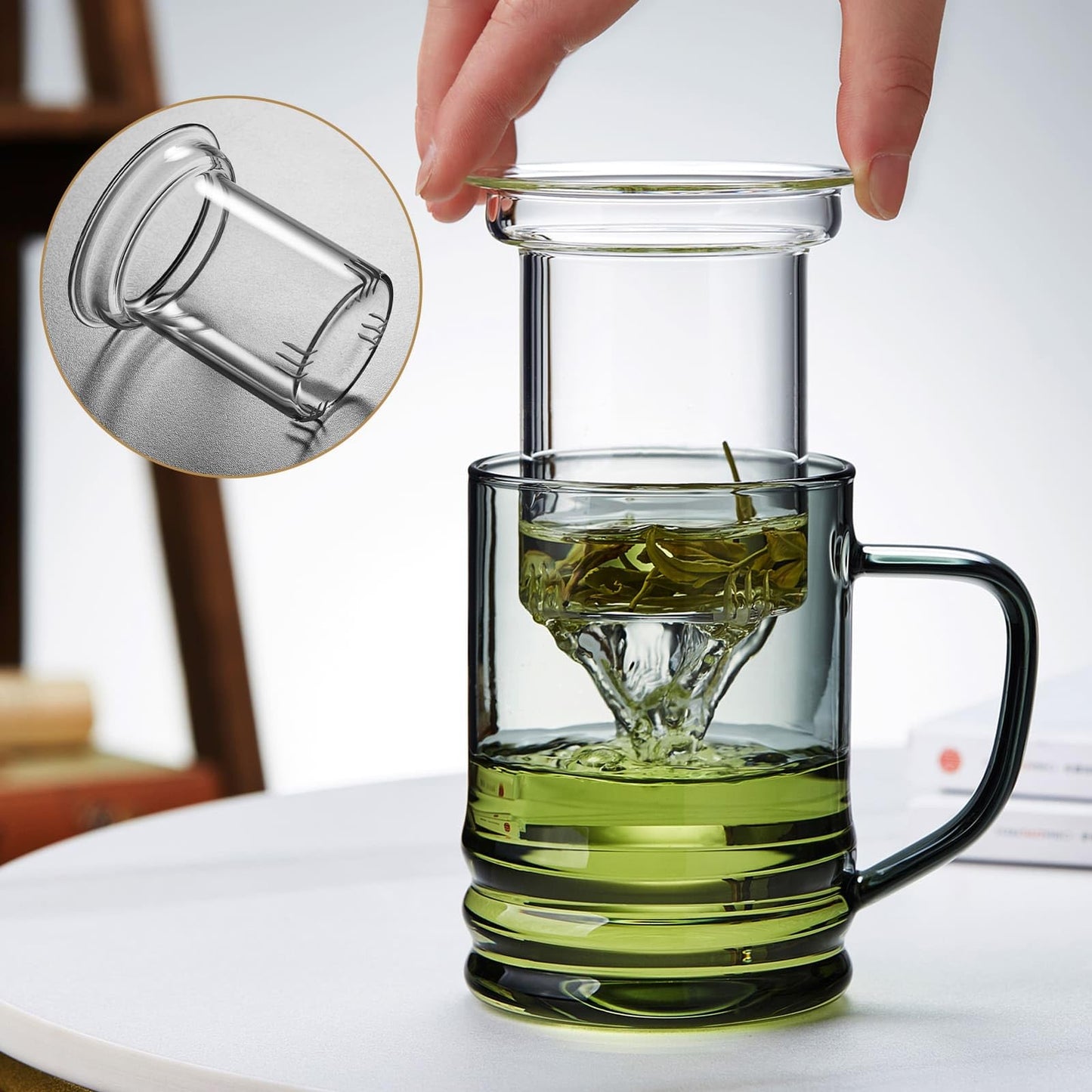 Unbreakable Glass Tea Cup with Infuser and Lid 14.5 fl oz, Heat Resistant Borosilicate Glass Tea Infuser Mug for Blooming and Loose Leaf Tea, Gas Stovetop Safe