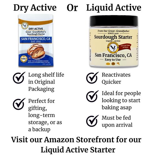 100 Year Old San Francisco Sourdough Starter | Our Great Grandfather's Starter from 1916 | Easy to follow instructions | Includes detailed instructions and recipe |