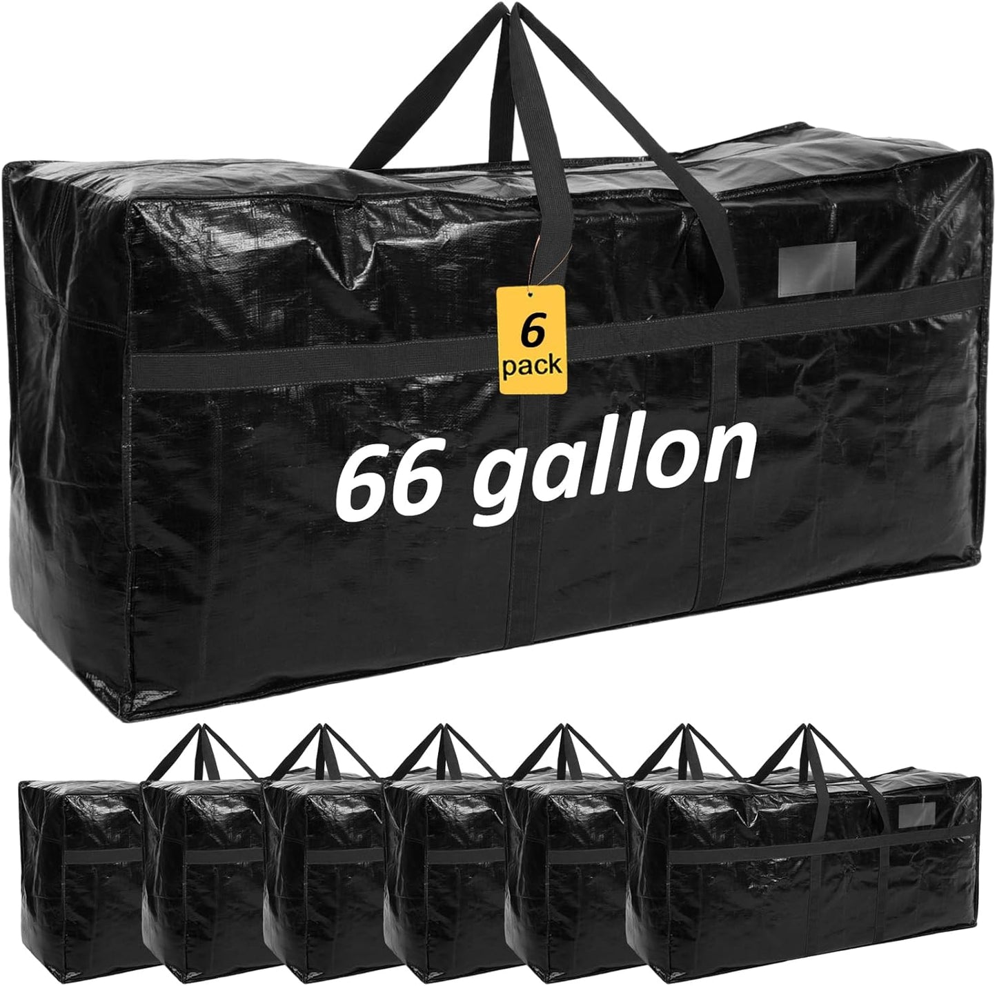 Skiennix 66 Gallon Extra Large Moving Bags - Heavy Duty Storage Tote with Strong Zipper Handle | Foldable Black Duffle for College Dorm & Travel