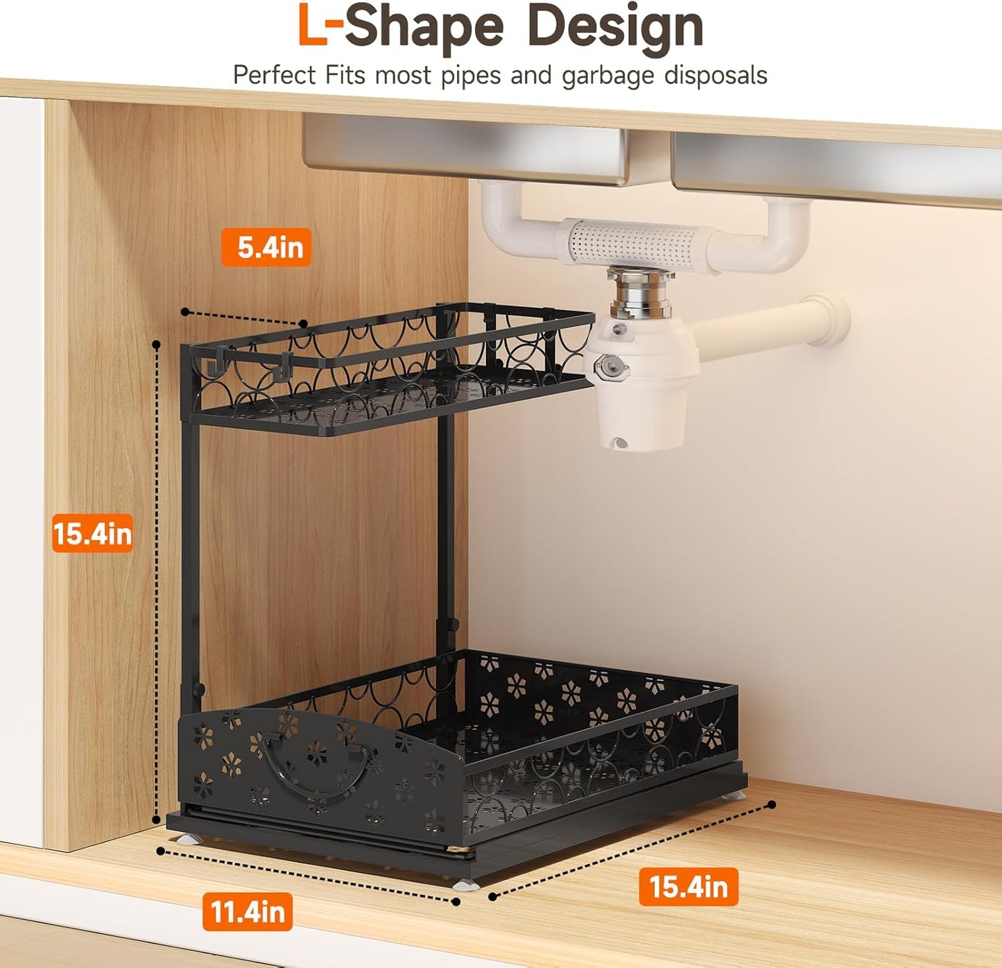 Sevenblue Under Sink Organizers - 2-Tier Kitchen & Bathroom Storage with Sliding Drawers | Metal, 2 Pack