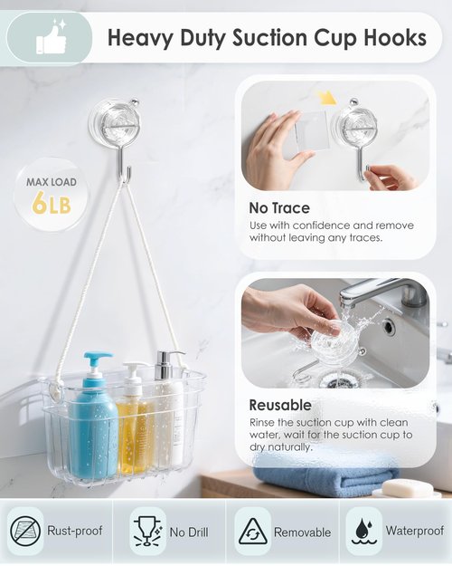 Jadkysarh Suction Cup Hooks for Shower, Upgrade Twist-Lock Clear Suction Towel Hooks Heavy Duty Removable Bathroom Suction Hooks for Shower Tile Wall Glass Door Window 2 Pack