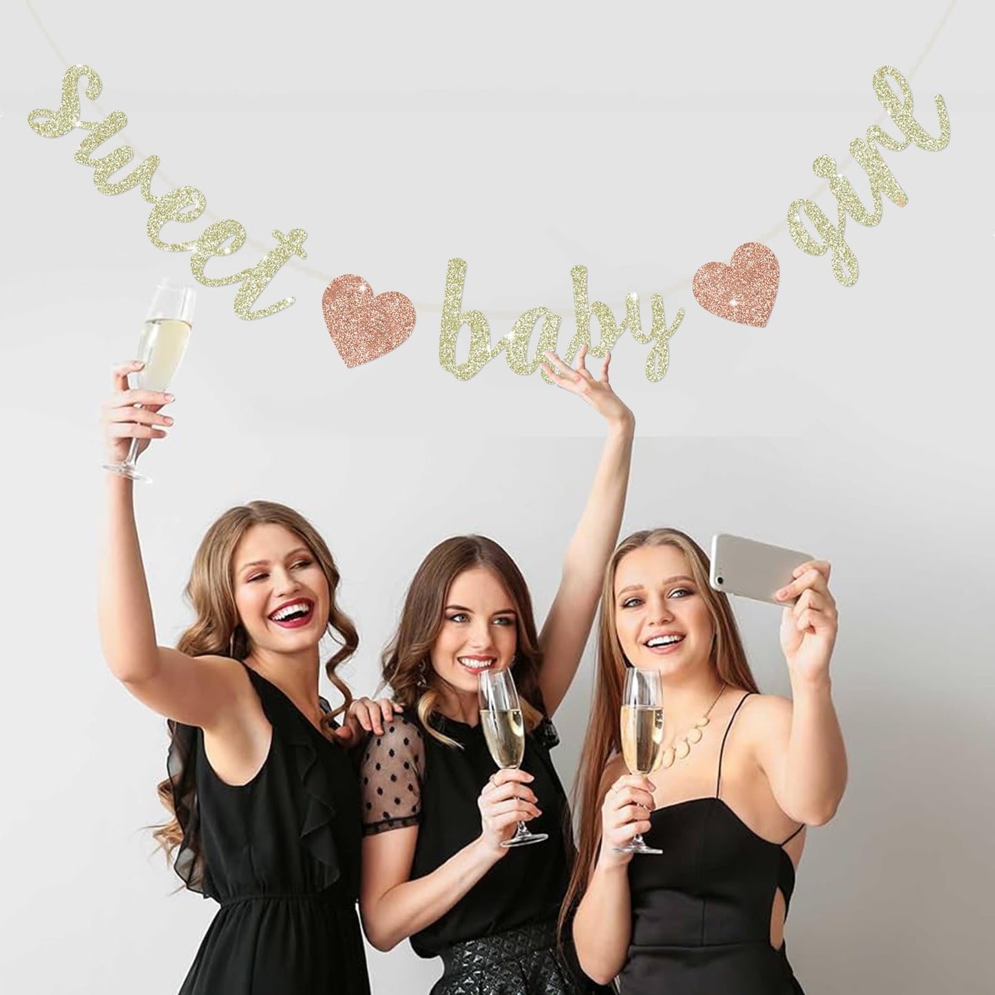 BEISHIDA Champagne Glitter Girl Baby Banner,NO DIY, Pre-Strung Baby Gender Party Banner For Girls, Girls Shower Decorations,First Birthday Sweet party supplies