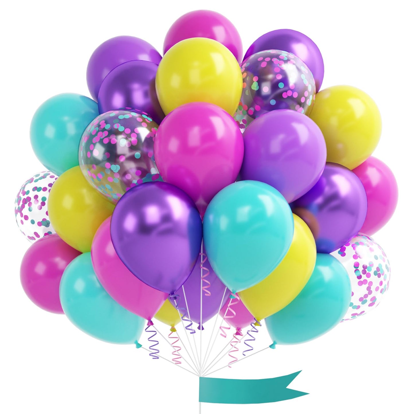 Pink Purple Blue Balloon, 60 Pcs 12 Inches Hot Pink Metallic Purple Teal Yellow Balloons Confetti Balloons for Kids Baby Shower Magic Theme Birthday Engagement Party Decoration