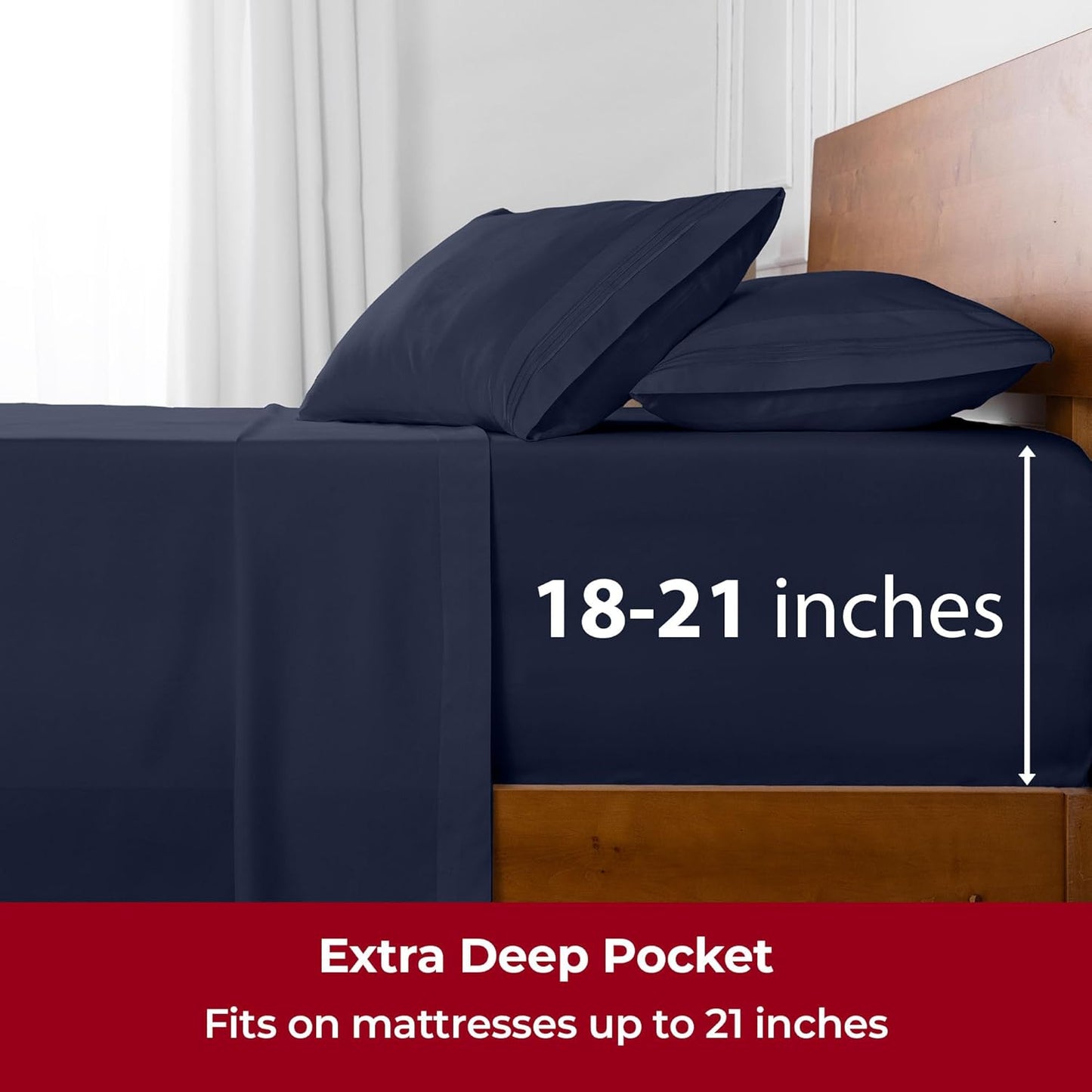 Mellanni Extra Deep Twin XL Sheets - Hotel Luxury, Ultra Soft Cooling Bedding - Wrinkle Resistant, Navy Blue