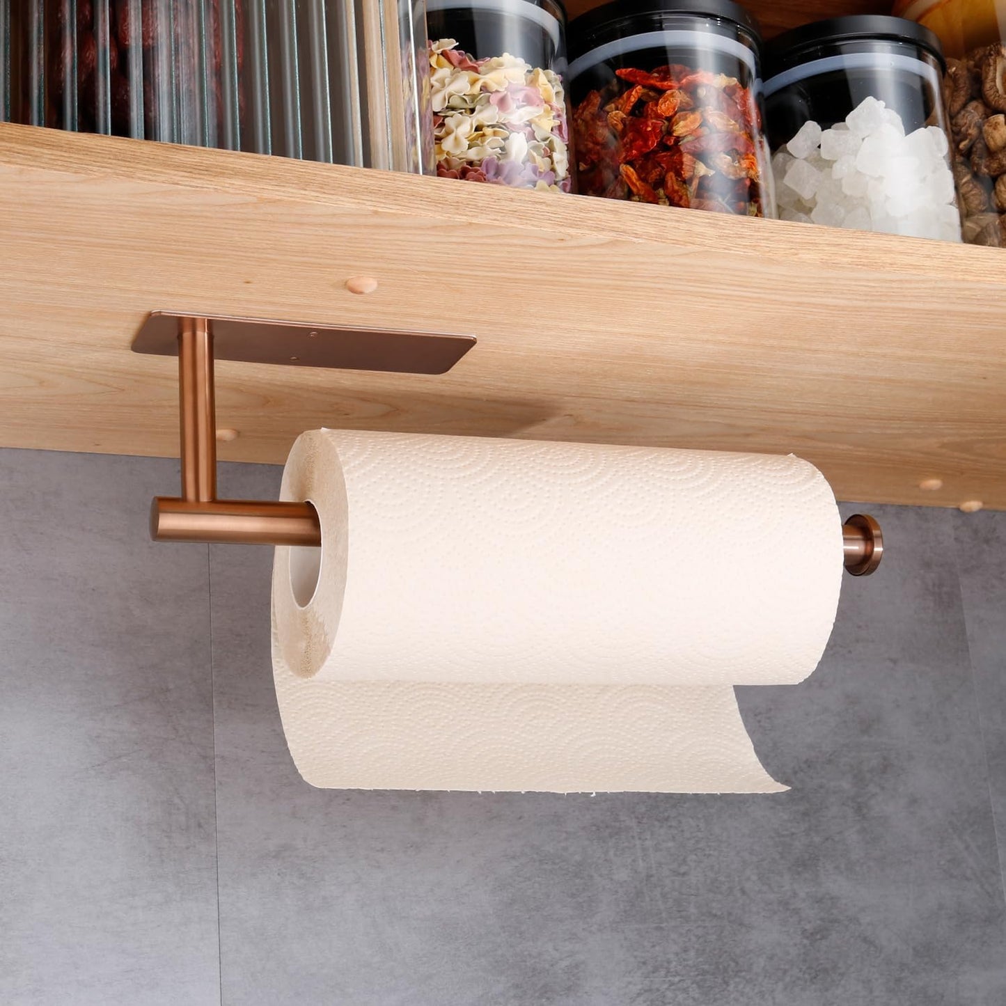 YaoJooHome Premium Paper Towel Holder | Wall Mounted, Self-Adhesive or Screws, Rose Gold Finish