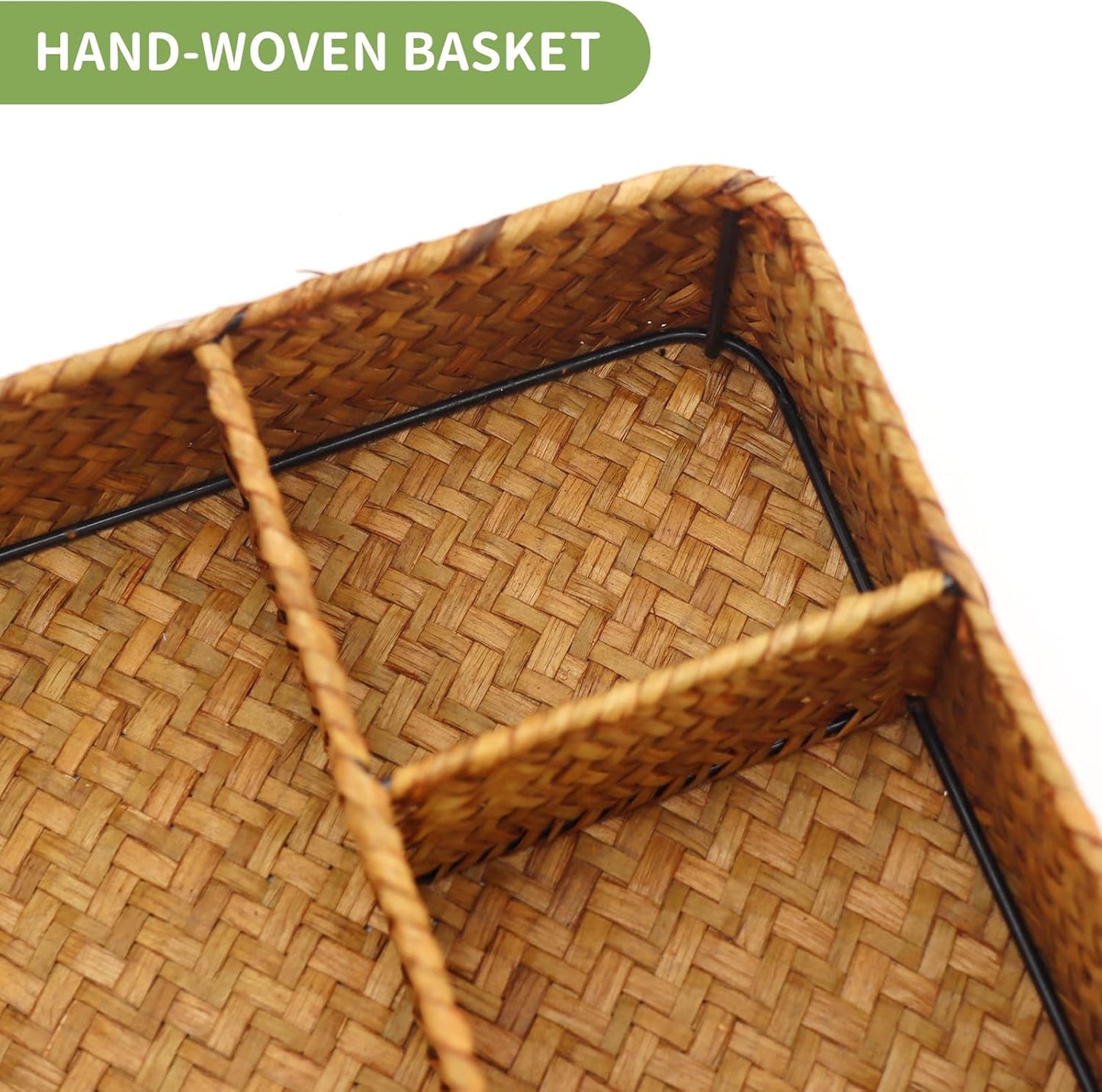 Wicker Baskets | 4-Section Tea Bag & Sugar Packet Holder - Seagrass Compartment Organizer for Home & Office