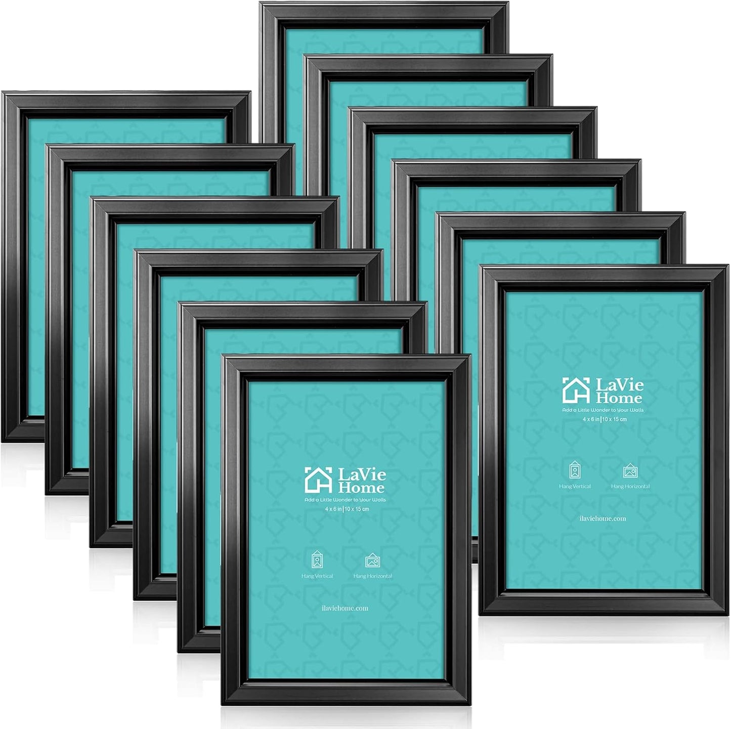 LaVie Home 4x6 Picture Frames - Classic Black Photo Frames Set of 12 with High Definition Glass for Wall & Table Display