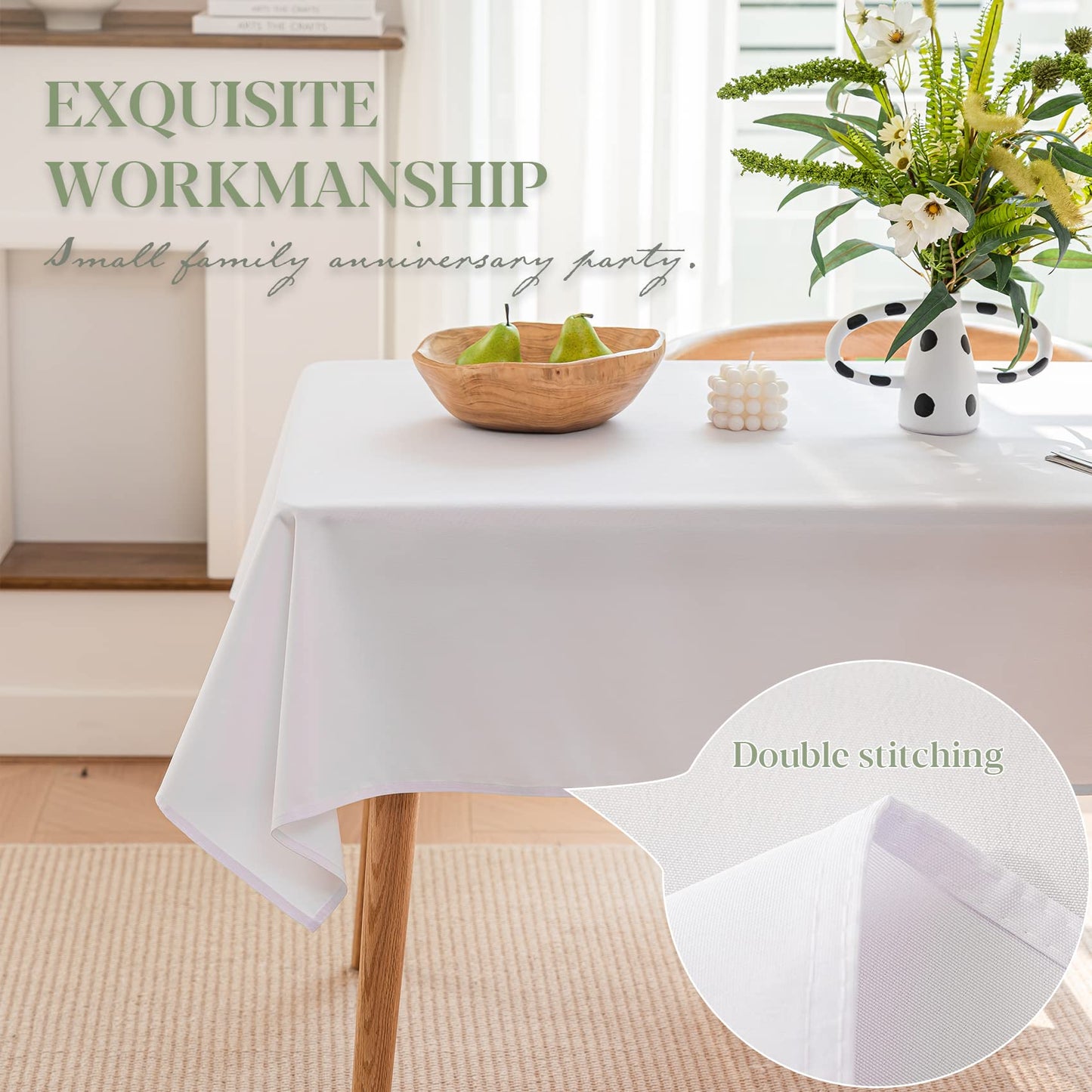 BYDOLL Table Cloth White 60x102 Inch Tablecloth 2 Pack for 6 Foot Rectangle Tables Outdoor Washable Wrinkle Free and Spillproof Polyester Tablecloth for Festival Wedding Party Cover