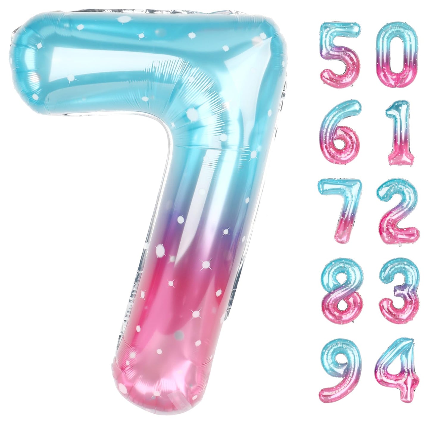 Starry Sky 7 Balloon, Number Balloons 40 Inch, 7th Birthday Decorations for Girls Kids, Party Decoration for Women, Number 7 Balloon
