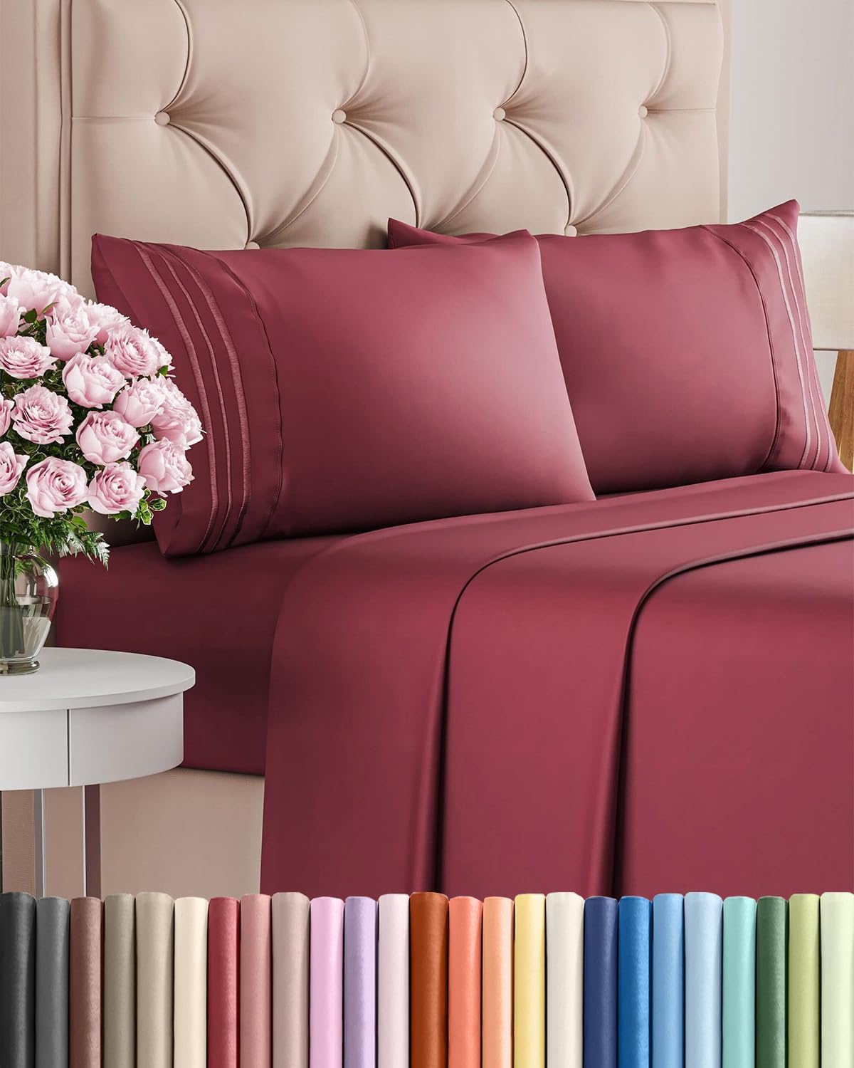 Queen Size 4-Piece Sheet Set - Comfy Cooling Bed Sheets | Ultra-Soft, Deep Pockets - Oeko-Tex Certified - Burgundy